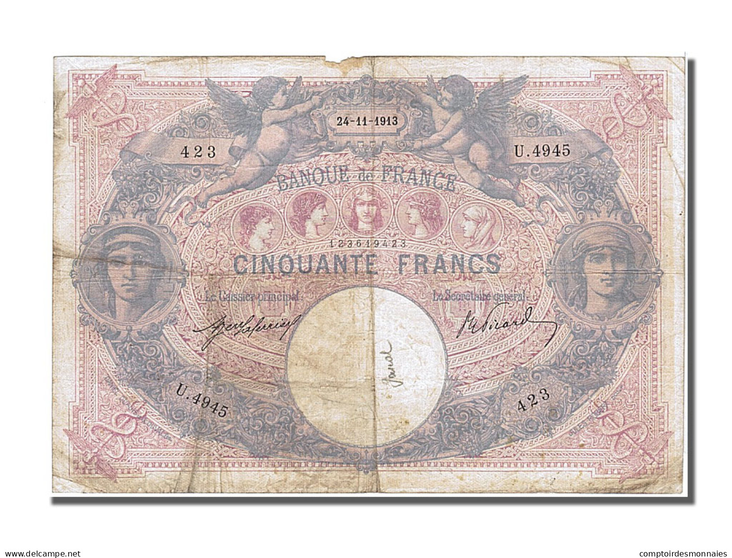 Billet, France, 50 Francs, 50 F 1889-1927 ''Bleu Et Rose'', 1913, 1913-11-24 - 50 F 1889-1927 ''Bleu Et Rose''