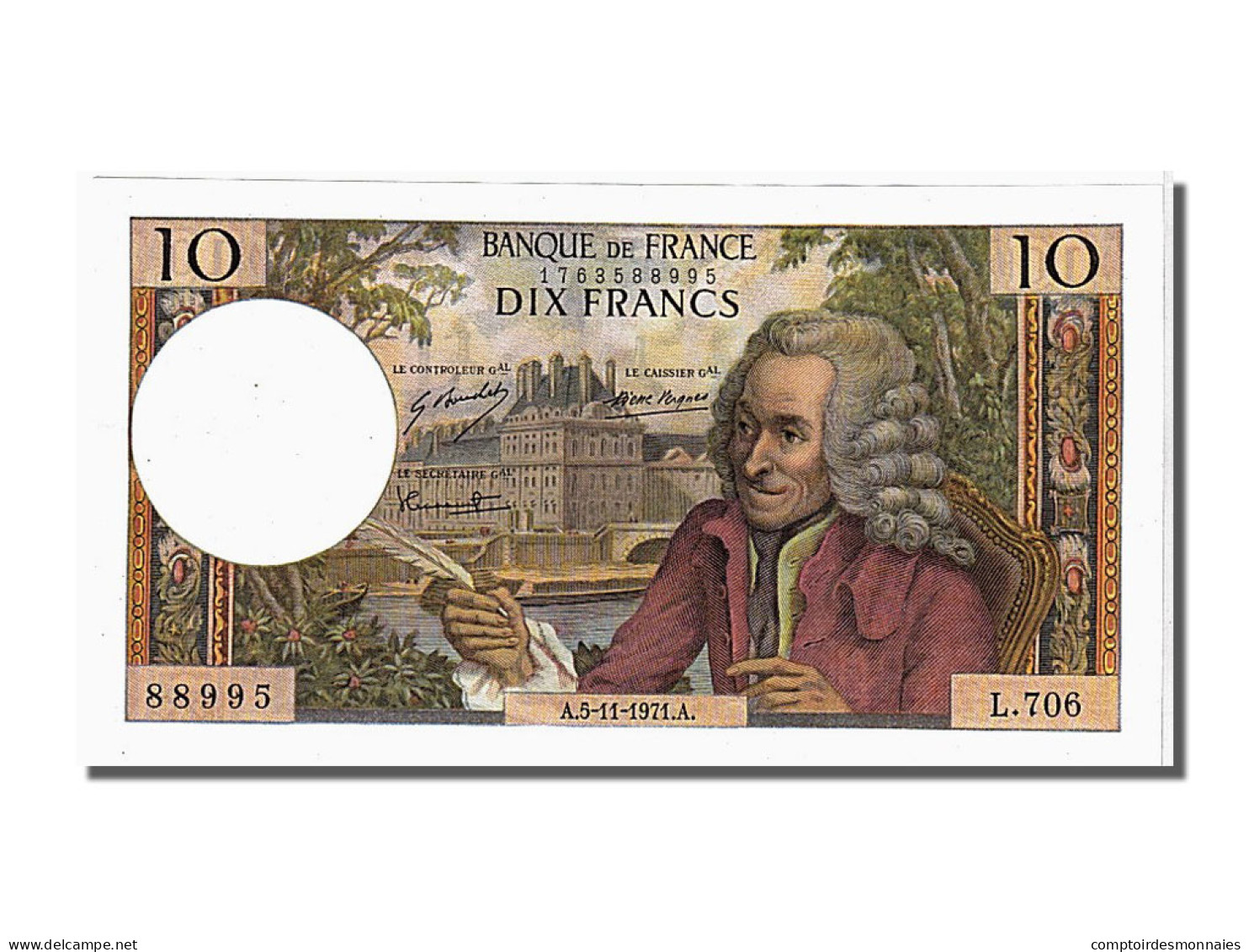 Billet, France, 10 Francs, 10 F 1963-1973 ''Voltaire'', 1971, 1971-11-05, SPL - 10 F 1963-1973 ''Voltaire''