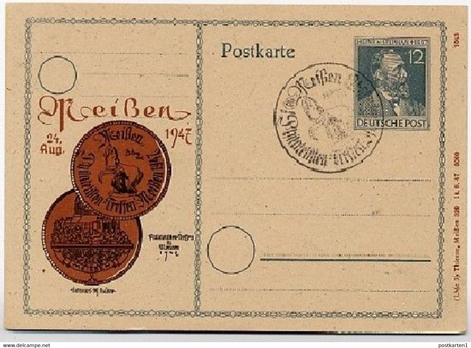 P965 ZC Postkarte Philatelisten-Treff MEISSEN  1947 - Interi Postali