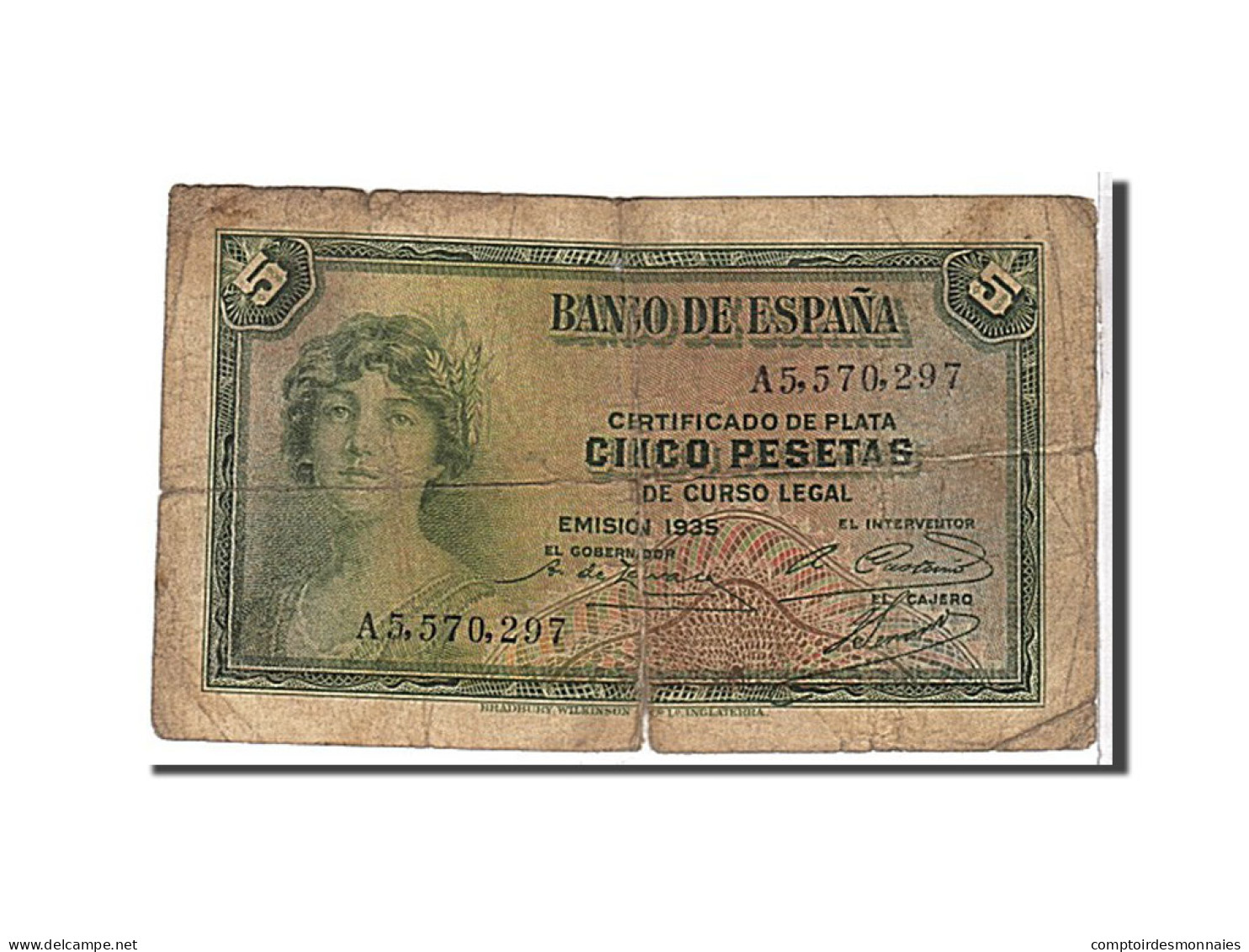 Billet, Espagne, 5 Pesetas, 1935, B - 5 Pesetas