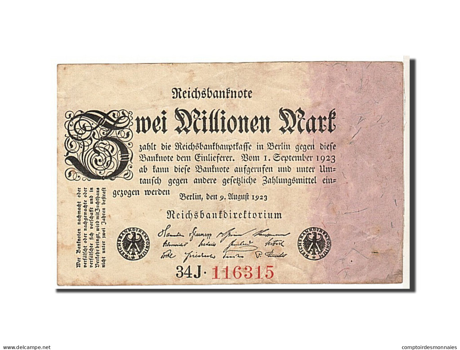 Billet, Allemagne, 2 Millionen Mark, 1923, TTB - 2 Mio. Mark