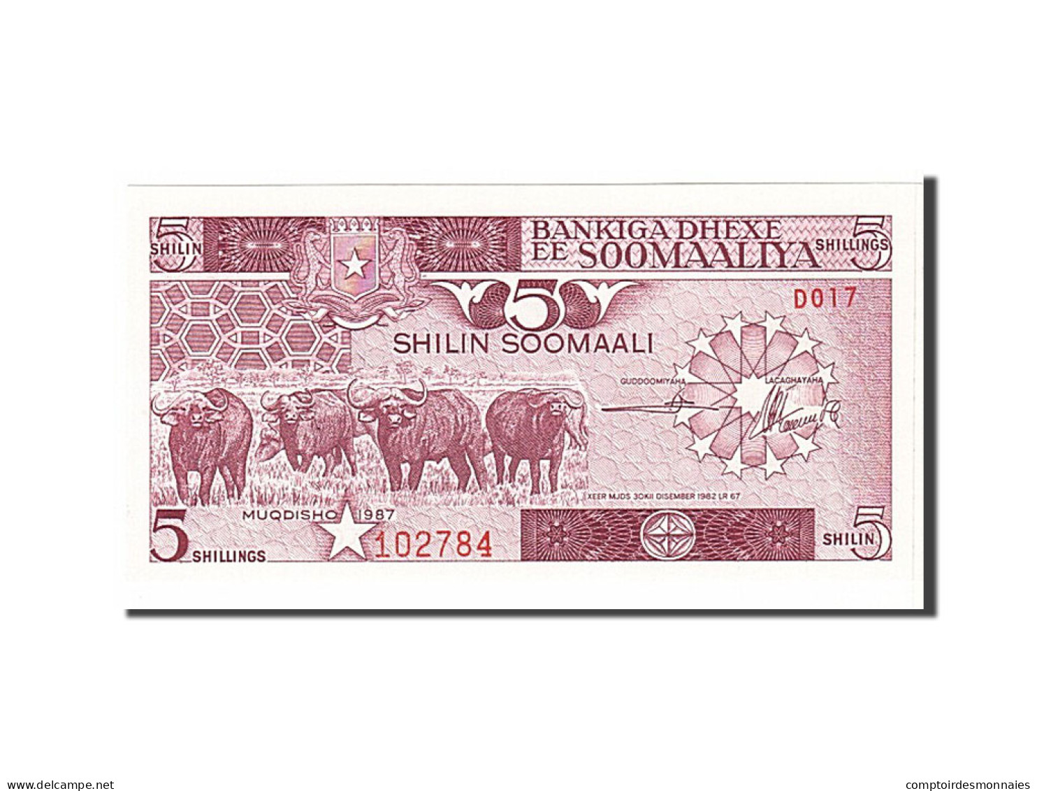 Billet, Somalie, 5 Shilin = 5 Shillings, 1987, KM:31c, NEUF - Somalie