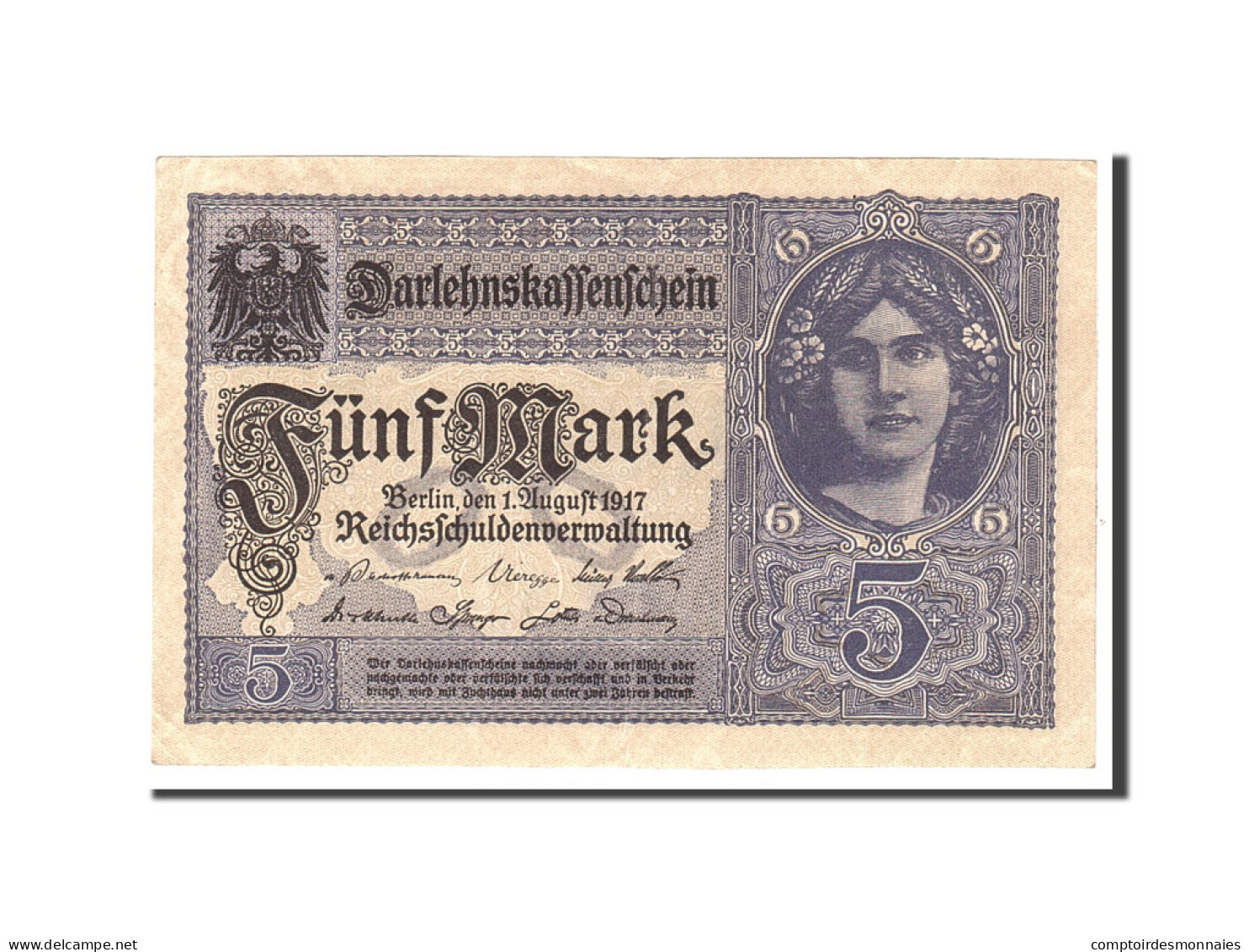 Billet, Allemagne, 5 Mark, 1917, 1917-08-01, KM:56b, TTB+ - 5 Mark