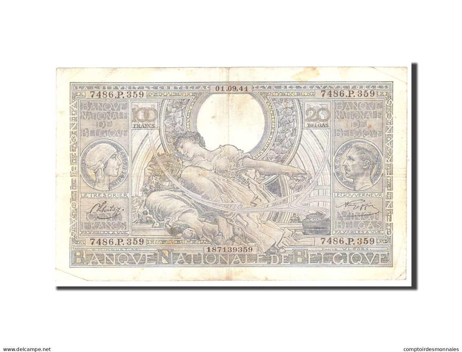 Billet, Belgique, 100 Francs-20 Belgas, 1941, 1941-09-01, KM:107, TB+ - 100 Francs & 100 Francs-20 Belgas