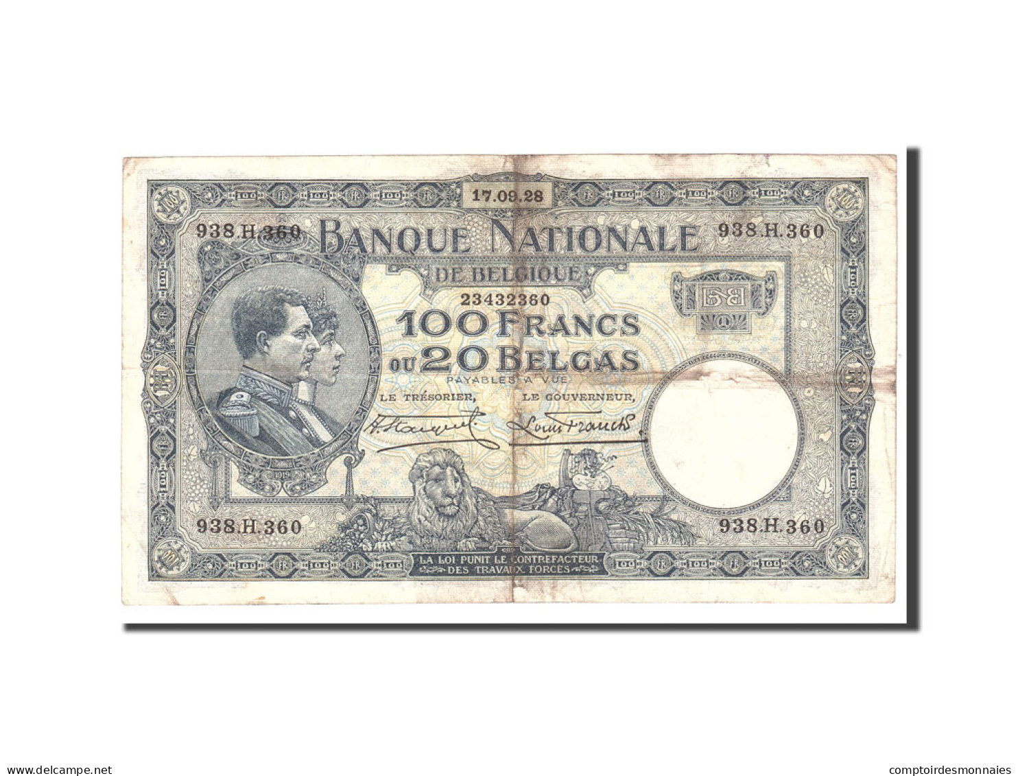 Billet, Belgique, 100 Francs-20 Belgas, 1928, 1928-09-17, KM:102, TB - 100 Frank & 100 Frank-20 Belgas