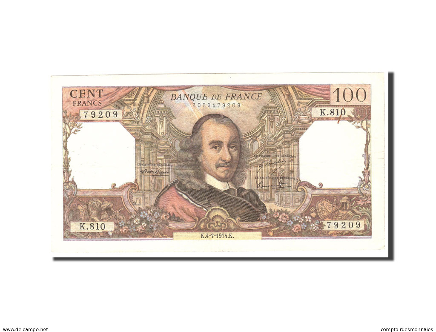 Billet, France, 100 Francs, 1974, 1974-07-04, TTB, Fayette:65.46, KM:149d - 100 F 1964-1979 ''Corneille''