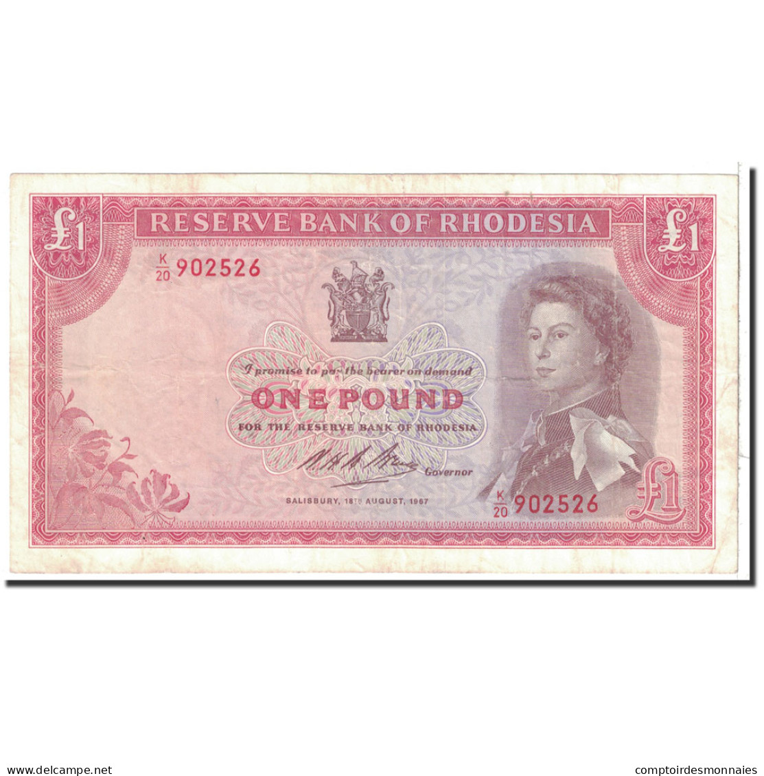 Billet, Rhodésie, 1 Pound, 1967, 1967-08-18, KM:28b, TTB+ - Rhodesia