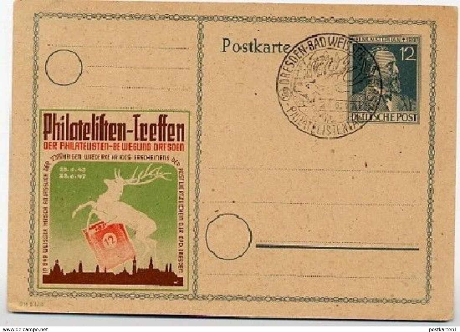 P965 ZC Philatelistenbewegung DRESDEN Sost. 1947 - Interi Postali