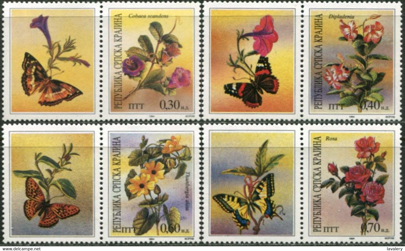 SERBIAN KRAJINA 1994 Flowers Plants Butterflies Butterfly Insects Animals Fauna MNH - Butterflies