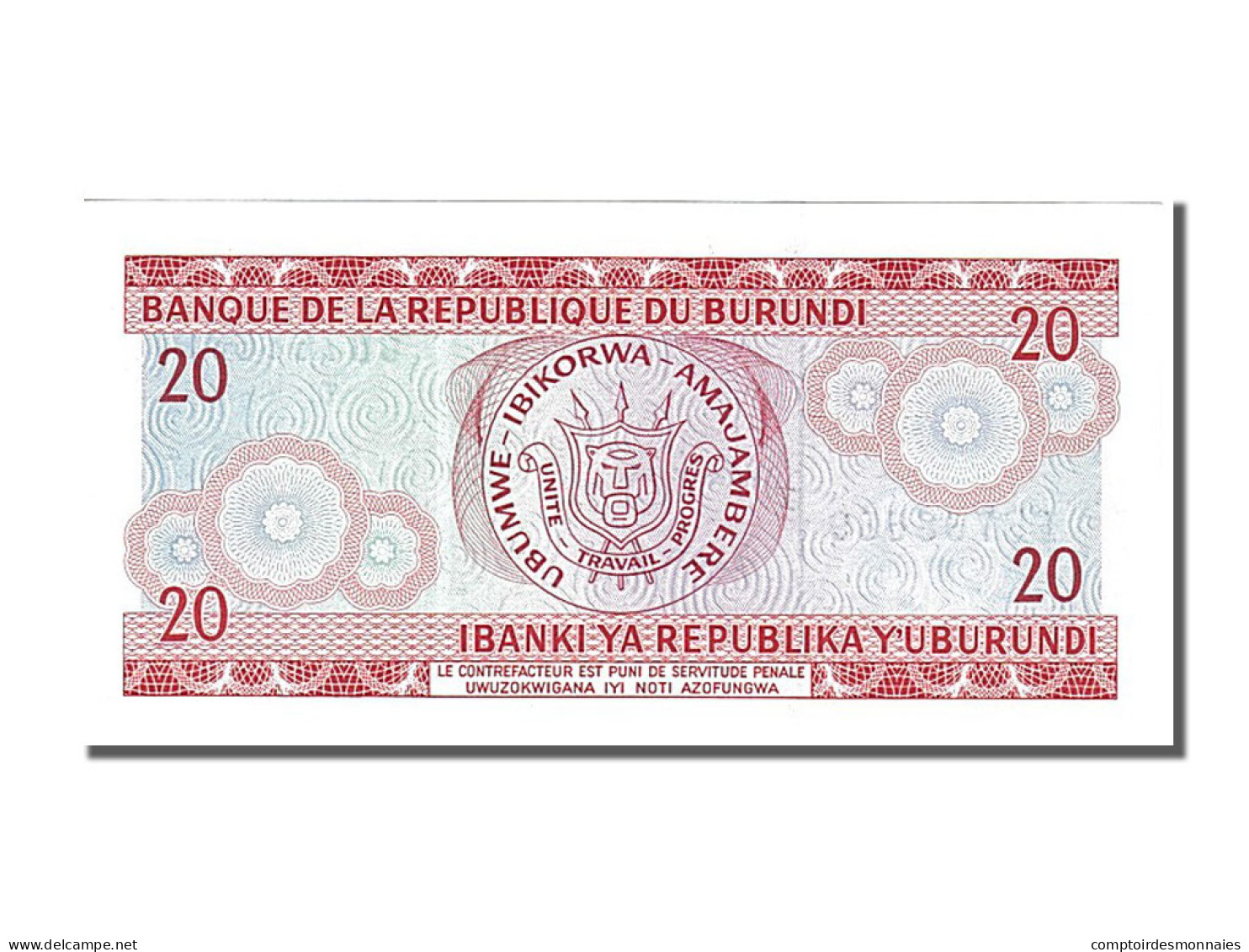 Billet, Burundi, 20 Francs, 1991, 1991-10-01, KM:27c, NEUF - Burundi