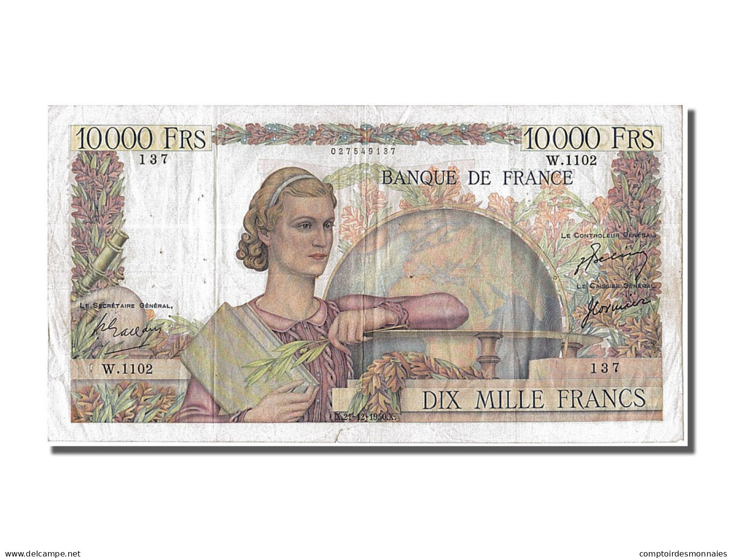 Billet, France, 10,000 Francs, 10 000 F 1945-1956 ''Génie Français'', 1950 - 10 000 F 1945-1956 ''Génie Français''