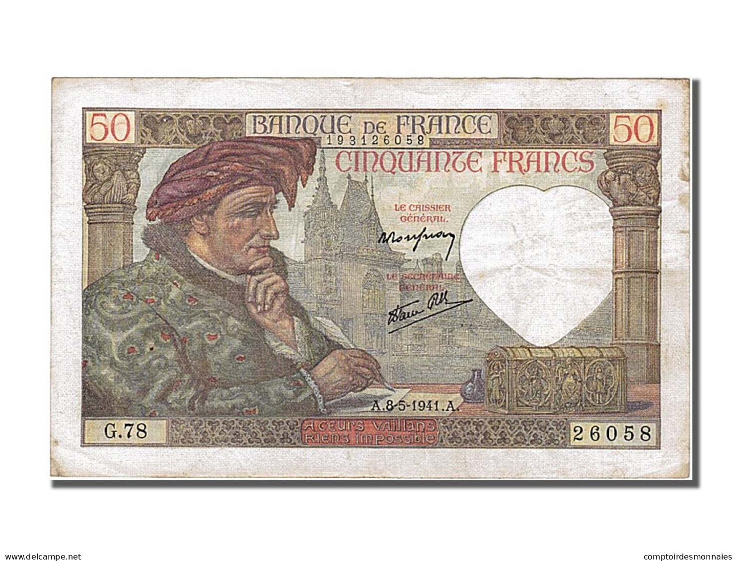 Billet, France, 50 Francs, 50 F 1940-1942 ''Jacques Coeur'', 1941, 1941-05-08 - 50 F 1940-1942 ''Jacques Coeur''