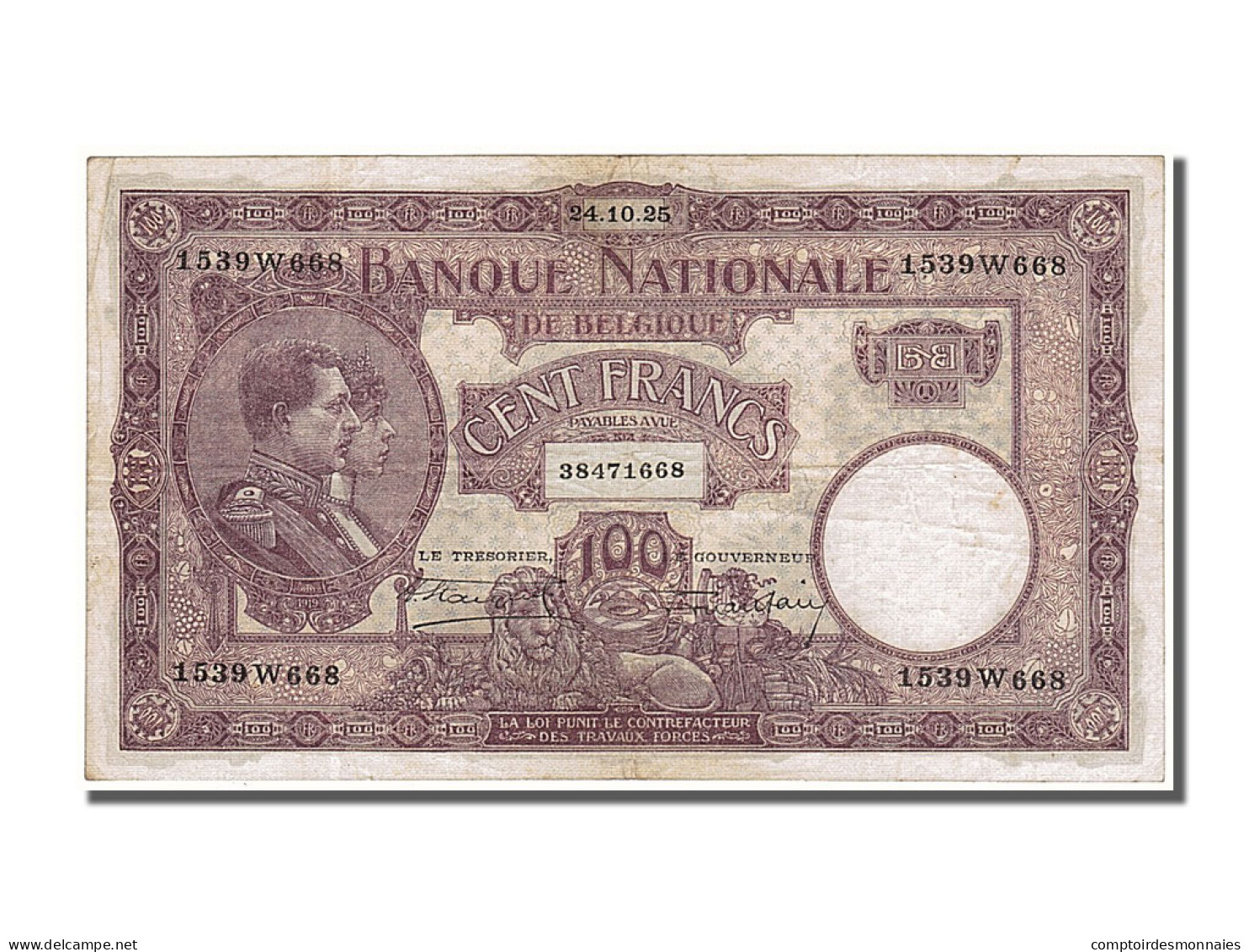 Billet, Belgique, 100 Francs, 1925, 1925-10-24, TTB+ - 100 Francs & 100 Francs-20 Belgas