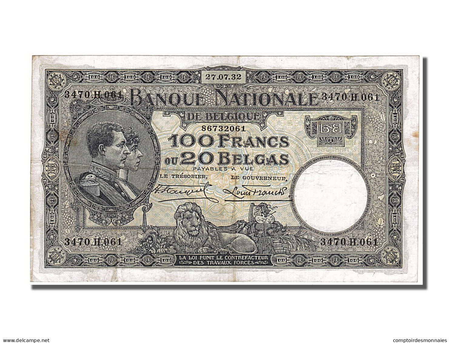 Billet, Belgique, 100 Francs-20 Belgas, 1932, 1932-07-27, TTB - 100 Frank & 100 Frank-20 Belgas