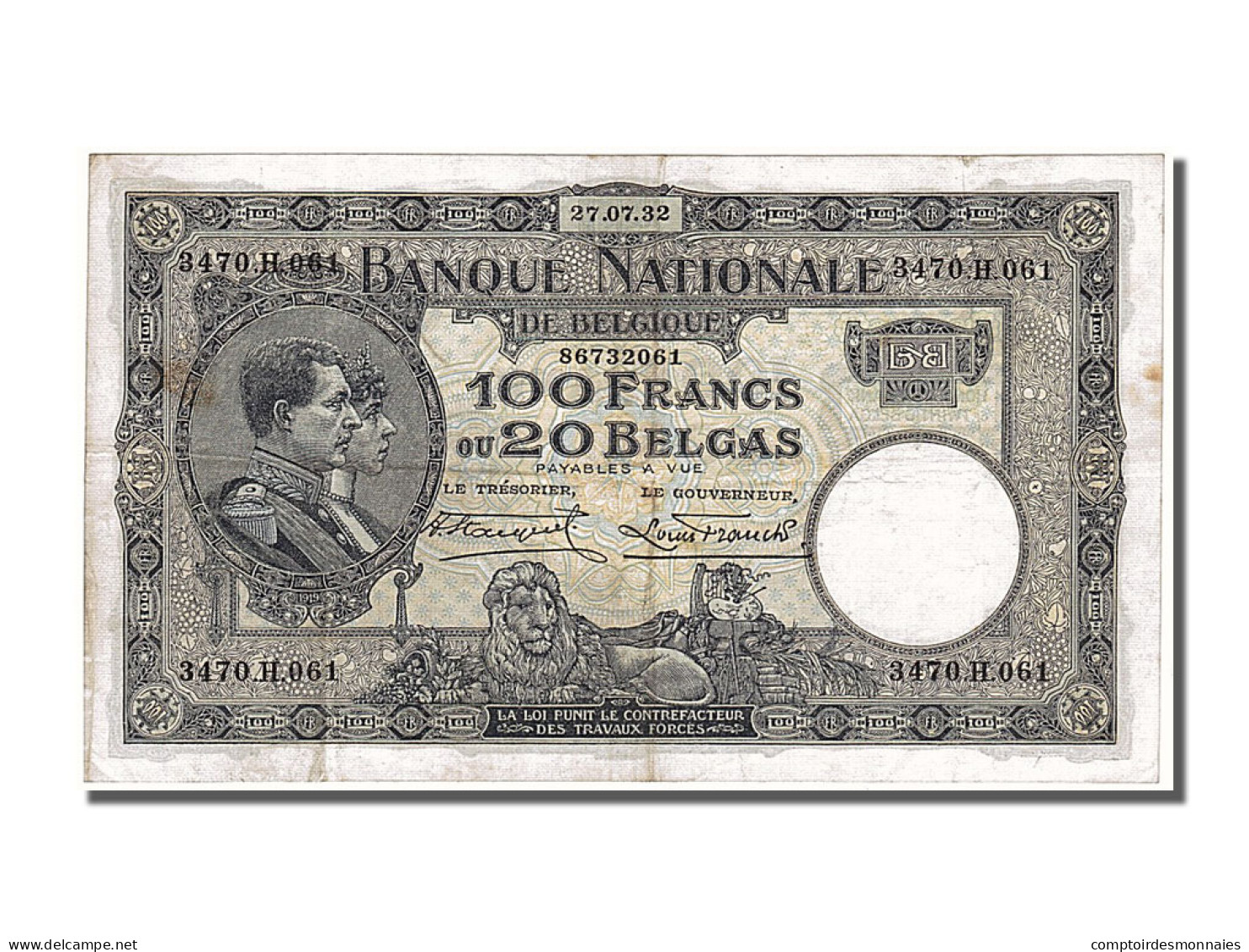 Billet, Belgique, 100 Francs-20 Belgas, 1932, 1932-07-27, TTB - 100 Francos & 100 Francos-20 Belgas