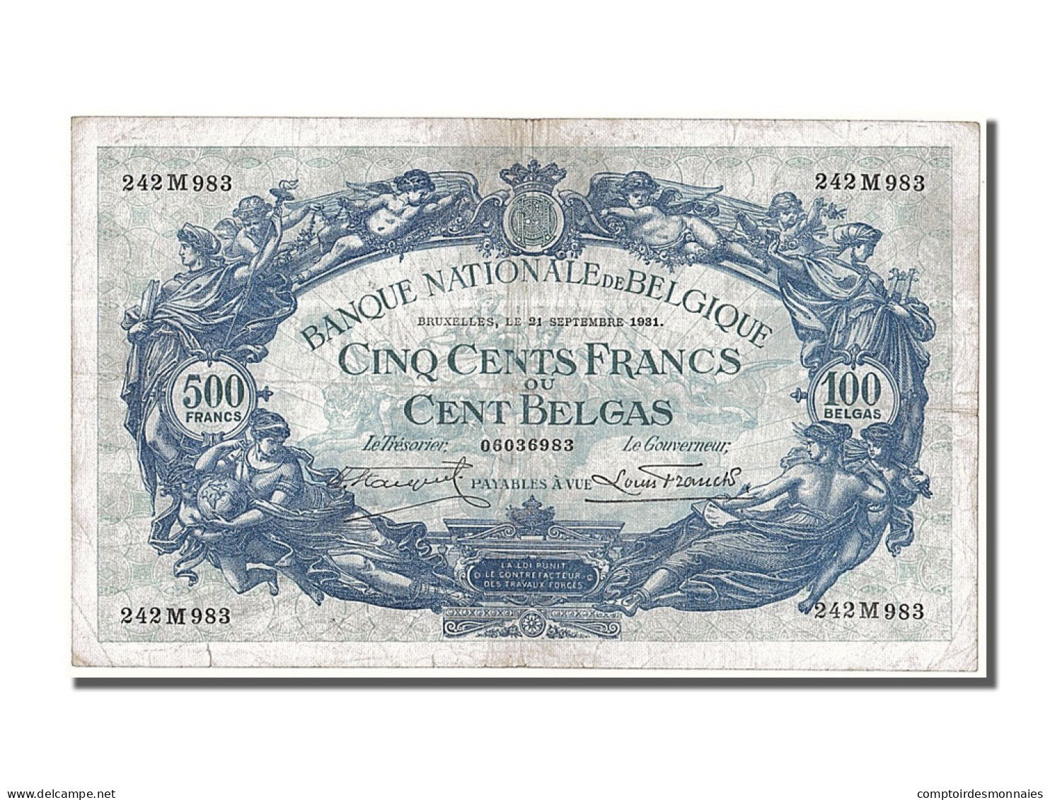 Billet, Belgique, 500 Francs-100 Belgas, 1931, 1931-09-21, TTB - 500 Frank-100 Belgas