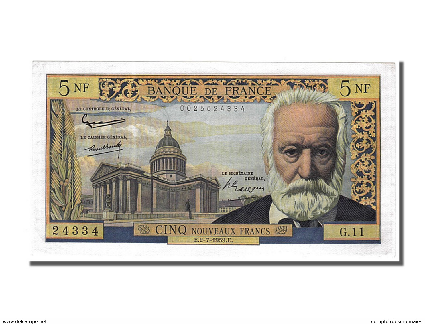 Billet, France, 5 Nouveaux Francs, 5 NF 1959-1965 ''Victor Hugo'', 1959 - 5 NF 1959-1965 ''Victor Hugo''