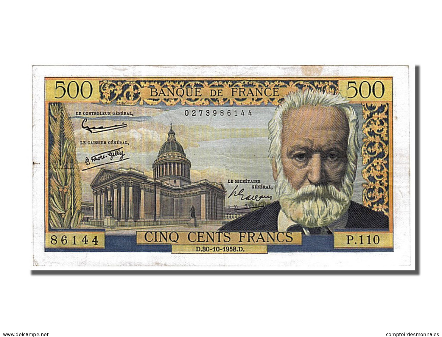 Billet, France, 500 Francs, 500 F 1954-1958 ''Victor Hugo'', 1958, 1958-10-30 - 500 F 1954-1958 ''Victor Hugo''