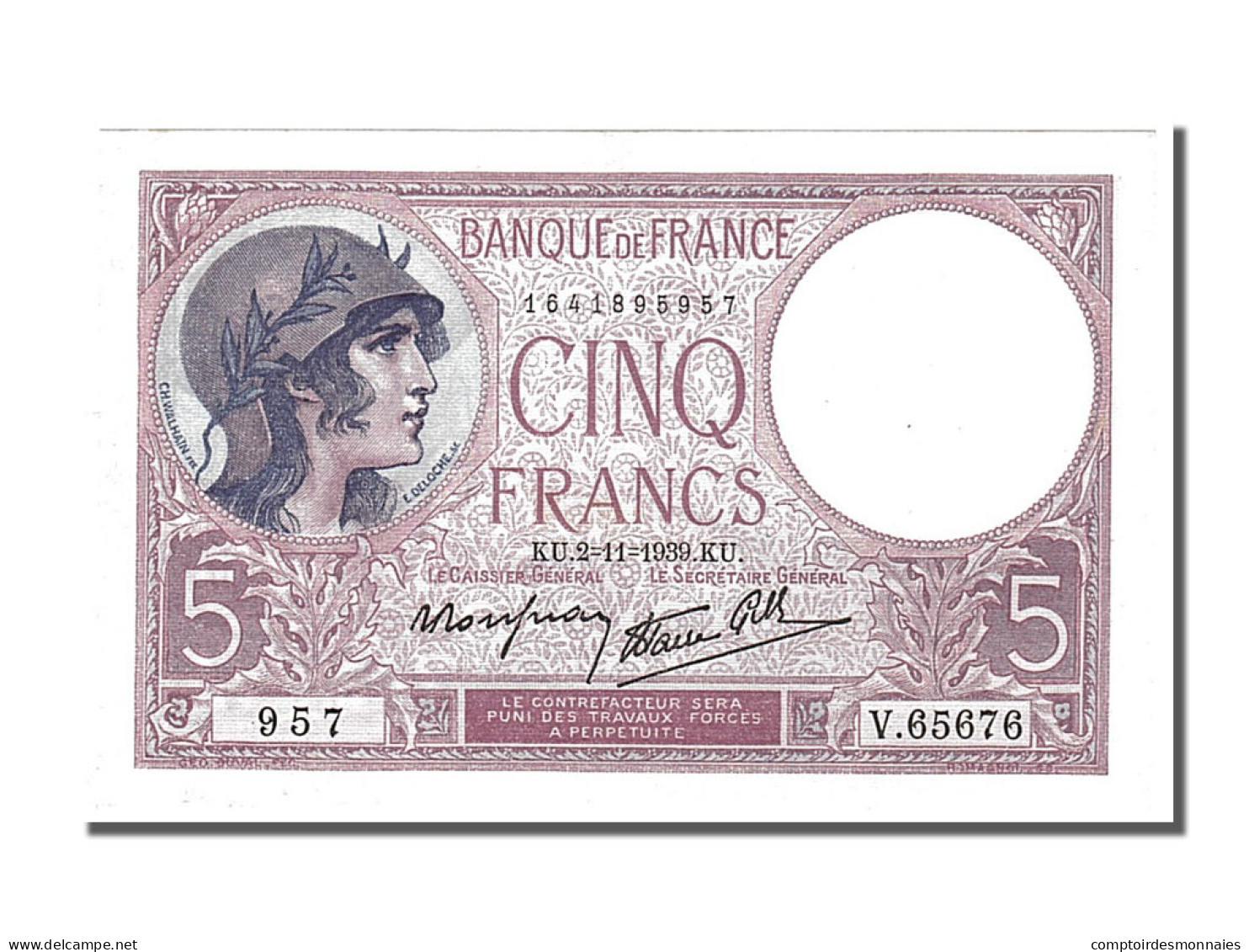 Billet, France, 5 Francs, 1955-1959 Overprinted With ''Nouveaux Francs'', 1939 - 1955-1959 Opdruk ''Nouveaux Francs''