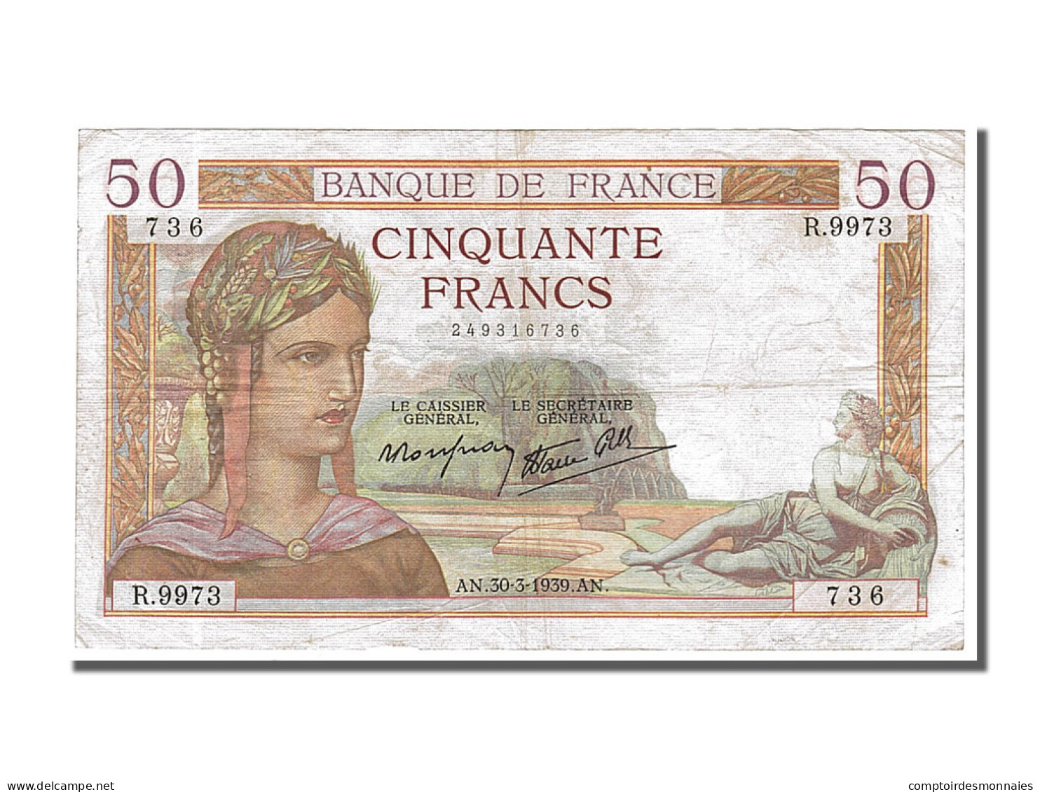 Billet, France, 50 Francs, 50 F 1934-1940 ''Cérès'', 1939, 1939-03-30, TTB - 50 F 1934-1940 ''Cérès''