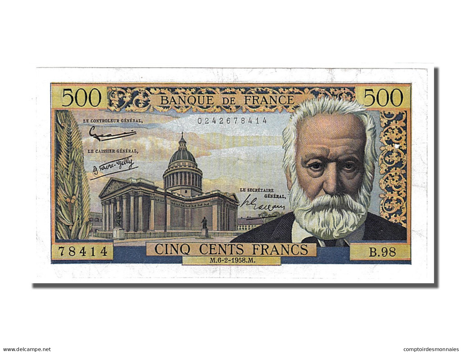 Billet, France, 500 Francs, 500 F 1954-1958 ''Victor Hugo'', 1958, 1958-02-06 - 500 F 1954-1958 ''Victor Hugo''