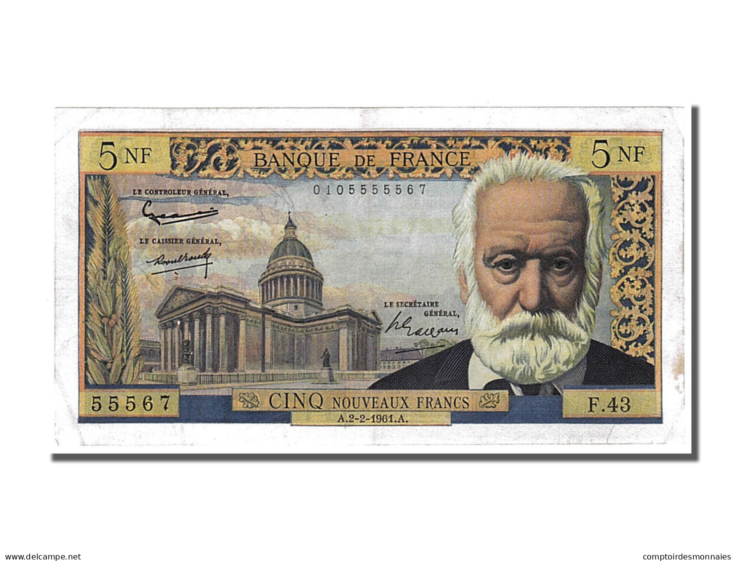 Billet, France, 5 Nouveaux Francs, 5 NF 1959-1965 ''Victor Hugo'', 1961 - 5 NF 1959-1965 ''Victor Hugo''