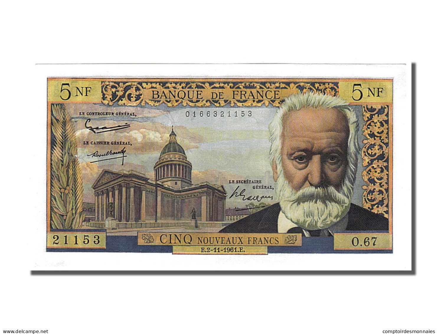 Billet, France, 5 Nouveaux Francs, 5 NF 1959-1965 ''Victor Hugo'', 1961 - 5 NF 1959-1965 ''Victor Hugo''