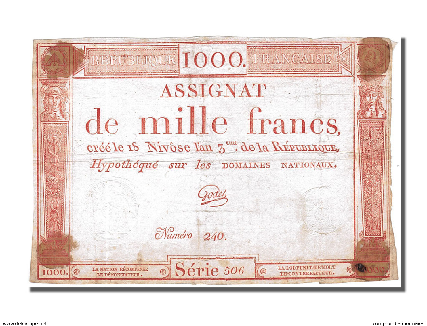 Billet, France, 1000 Francs, 1795, Godet, TB, KM:A80, Lafaurie:175 - Assignats & Mandats Territoriaux