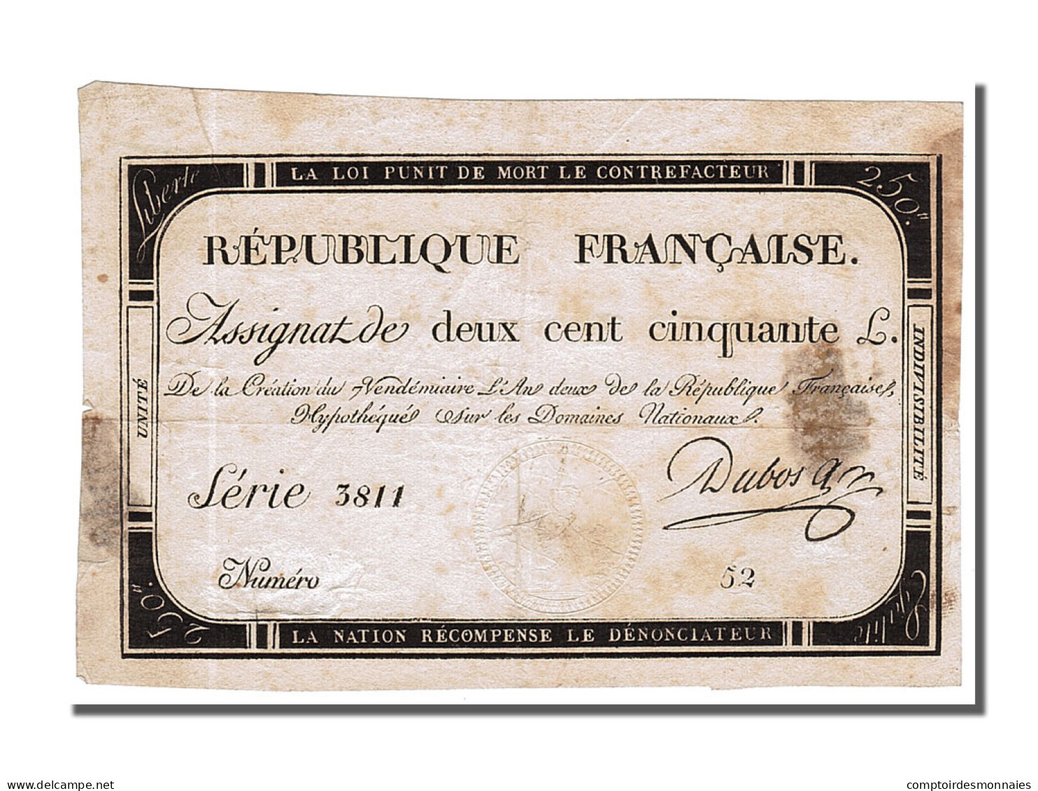 Billet, France, 250 Livres, 1793, Dubosc, TB+, KM:A75, Lafaurie:170 - Assignats & Mandats Territoriaux