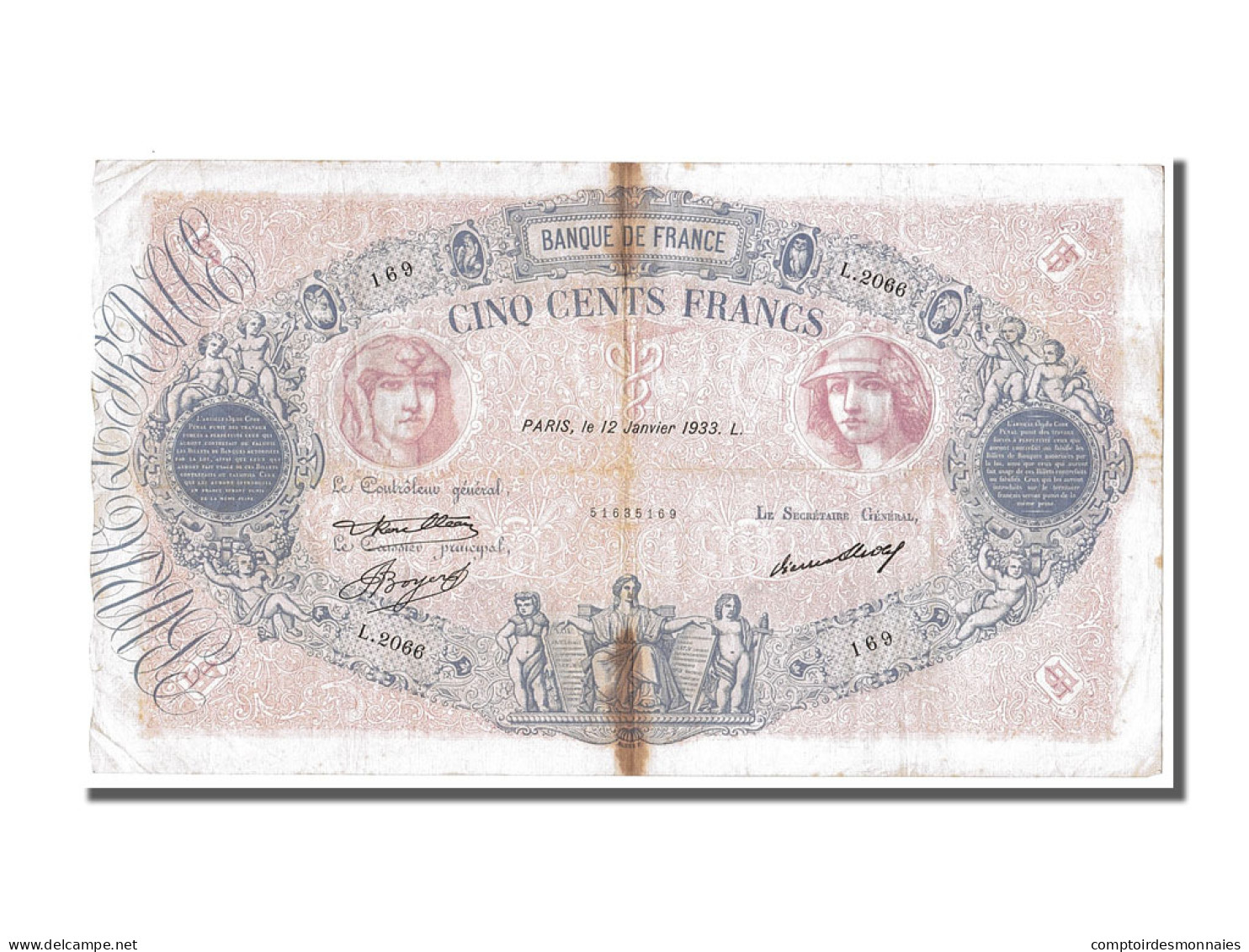 Billet, France, 500 Francs, 500 F 1888-1940 ''Bleu Et Rose'', 1933, 1933-01-12 - 500 F 1888-1940 ''Bleu Et Rose''