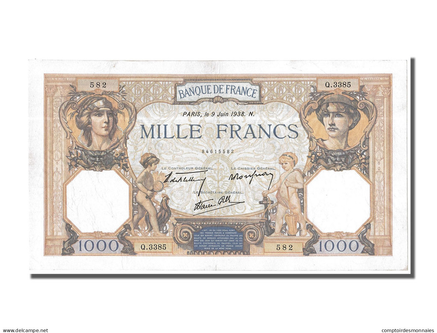 Billet, France, 500 Francs, 1 000 F 1927-1940 ''Cérès Et Mercure'', 1938 - 1 000 F 1927-1940 ''Cérès Et Mercure''