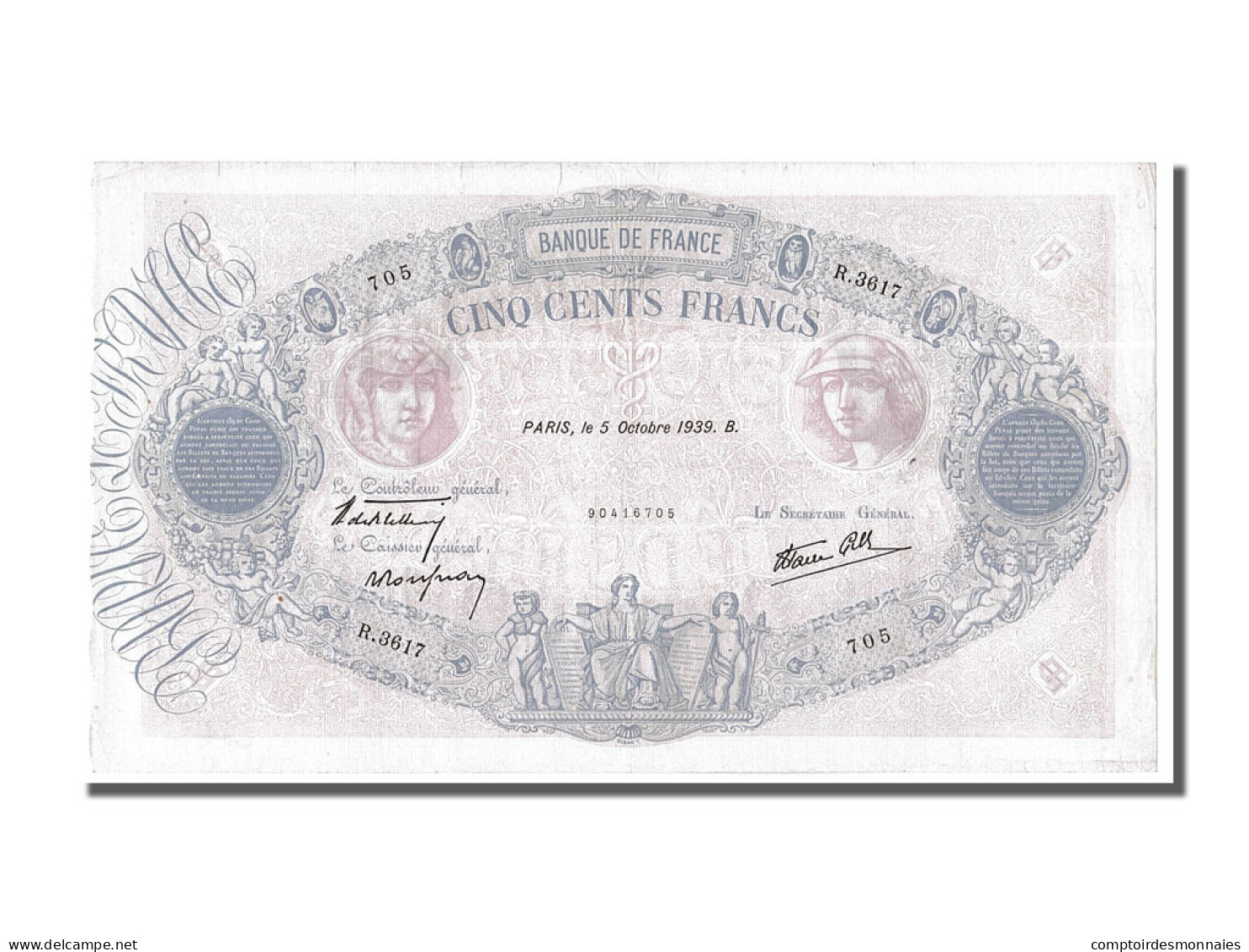 Billet, France, 500 Francs, 500 F 1888-1940 ''Bleu Et Rose'', 1939, 1939-10-05 - 500 F 1888-1940 ''Bleu Et Rose''