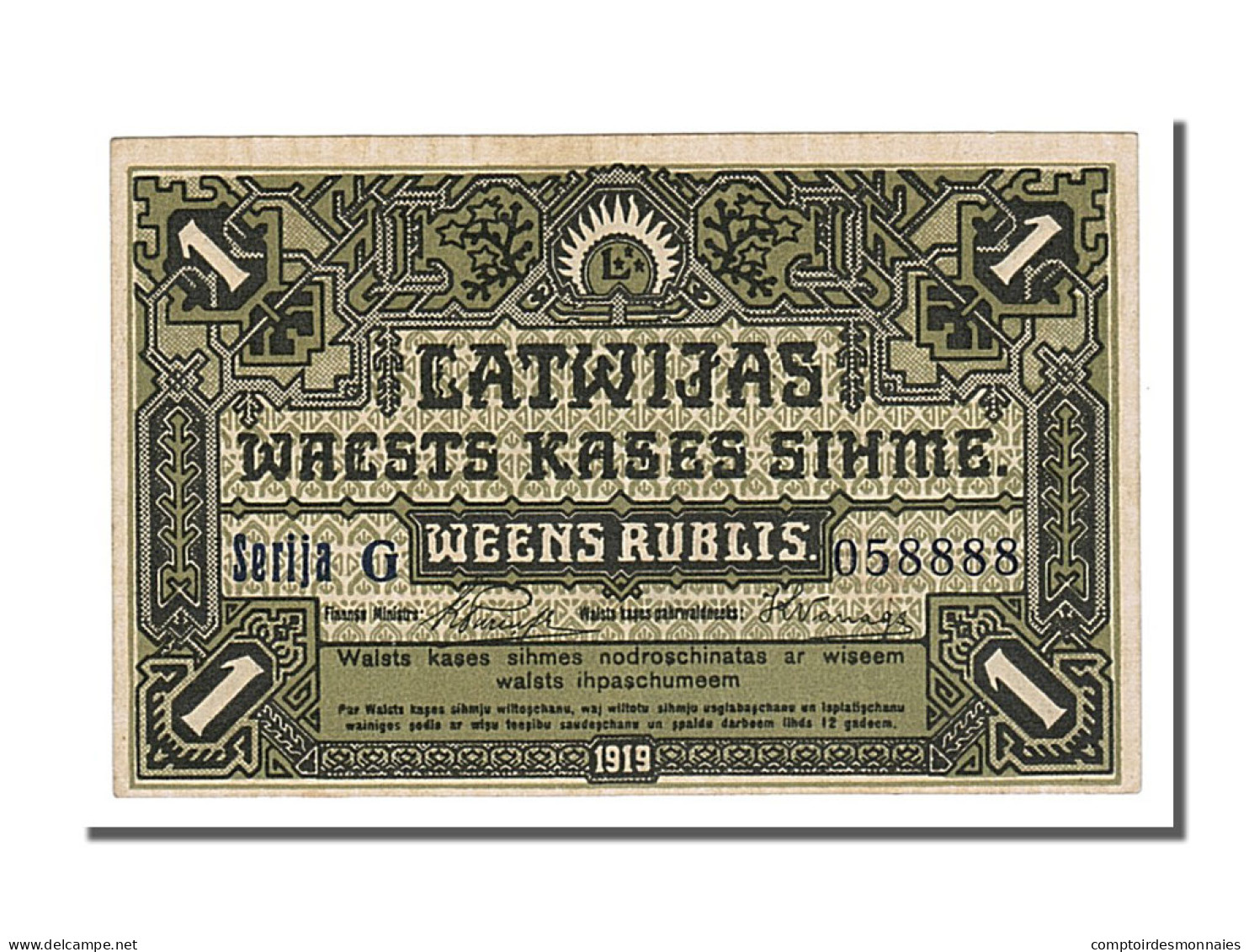 Billet, Latvia, 1 Rublis, 1919, SUP+ - Lettonie