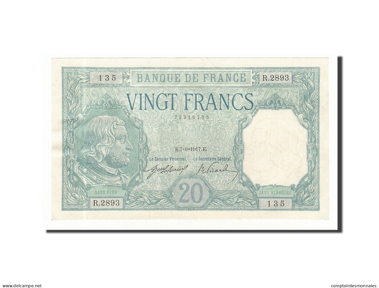 Billet, France, 20 Francs, 20 F 1916-1919 ''Bayard'', 1917, 1917-09-07, SUP+ - 20 F 1916-1919 ''Bayard''