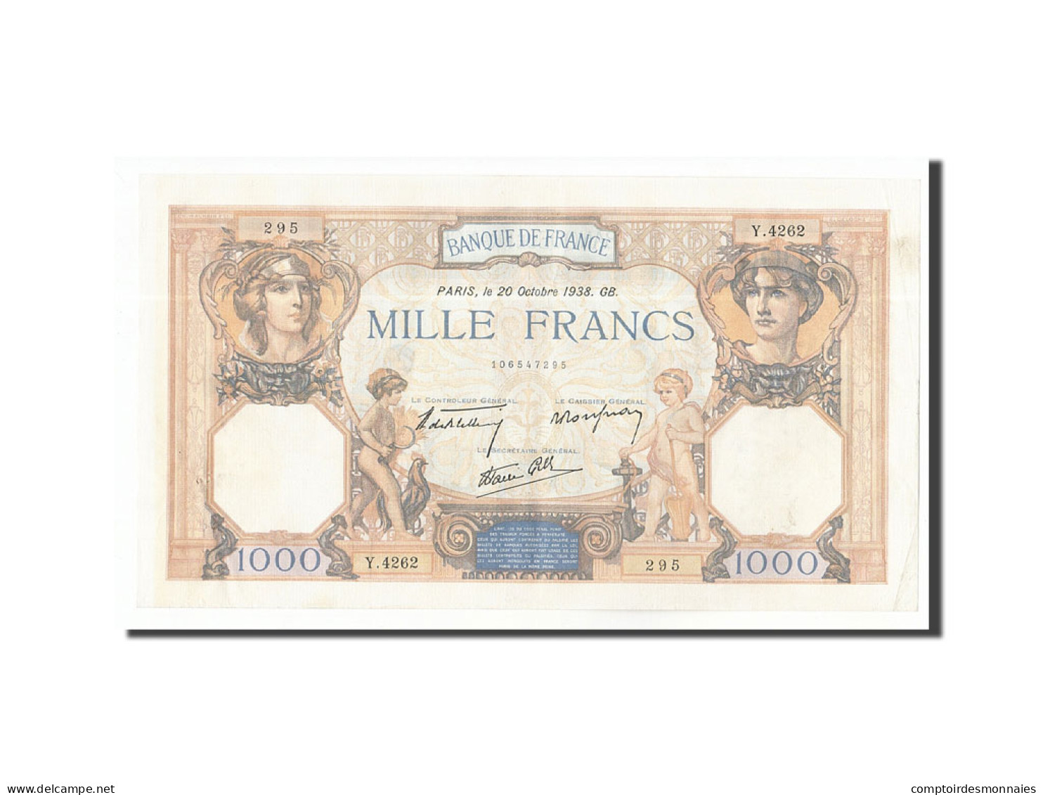 Billet, France, 1000 Francs, 1938, 1938-10-20, TTB+, Fayette:38.30, KM:90c - 1 000 F 1927-1940 ''Cérès Et Mercure''