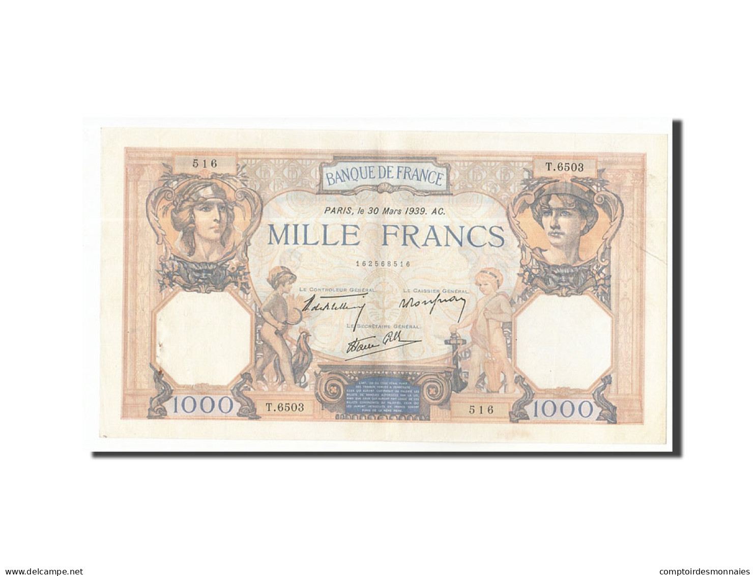 Billet, France, 1000 Francs, 1939, 1939-03-30, TTB+, Fayette:38.35, KM:90c - 1 000 F 1927-1940 ''Cérès Et Mercure''