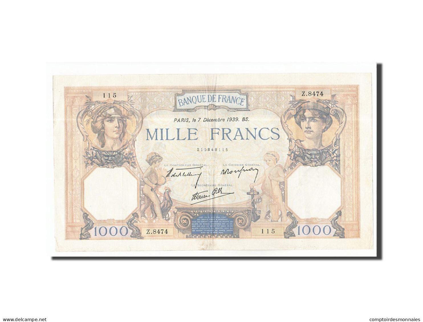 Billet, France, 1000 Francs, 1939, 1939-12-07, TTB+, Fayette:38.40, KM:90c - 1 000 F 1927-1940 ''Cérès Et Mercure''