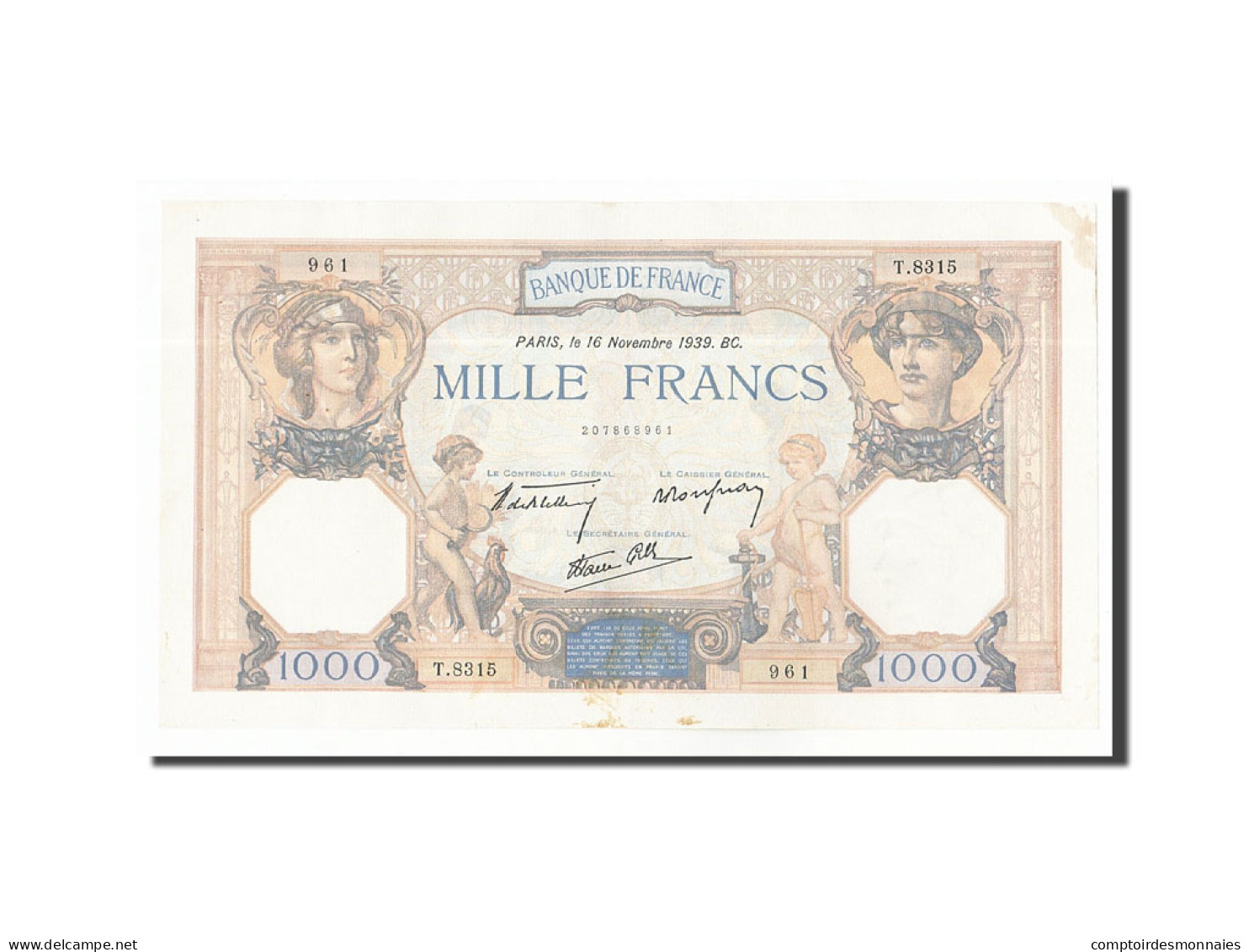 Billet, France, 1000 Francs, 1939, 1939-11-16, TTB, Fayette:38.39, KM:90c - 1 000 F 1927-1940 ''Cérès Et Mercure''