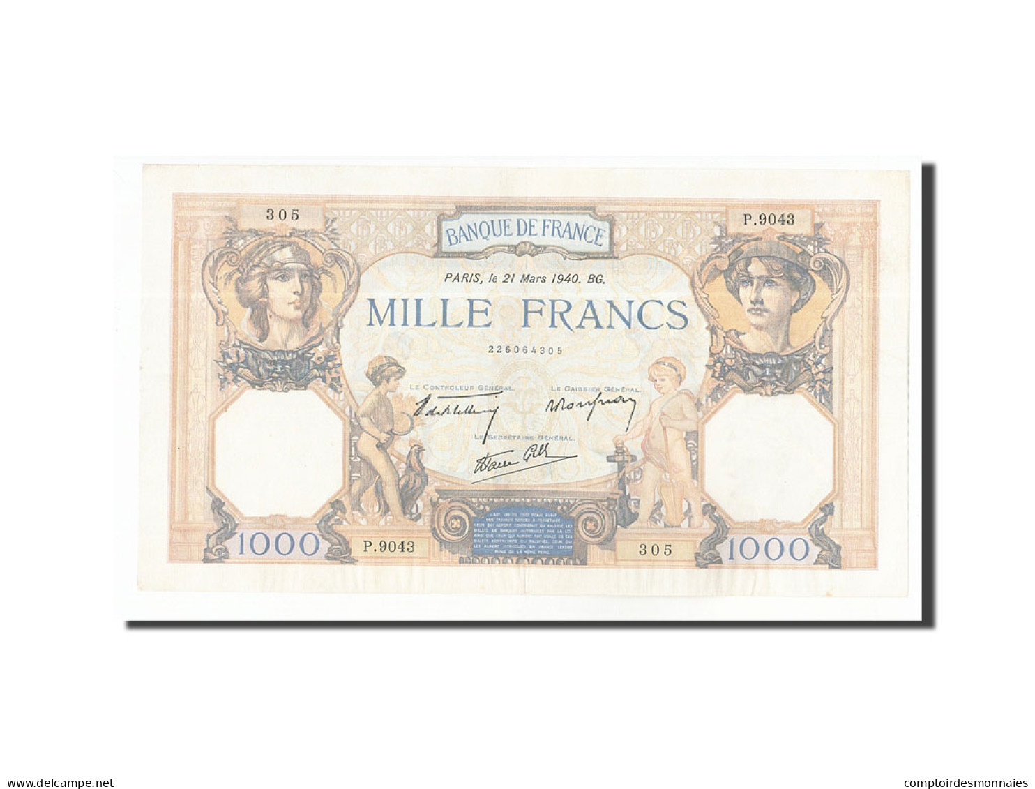 Billet, France, 1000 Francs, 1940, 1940-03-21, TTB+, Fayette:38.44, KM:90c - 1 000 F 1927-1940 ''Cérès E Mercure''
