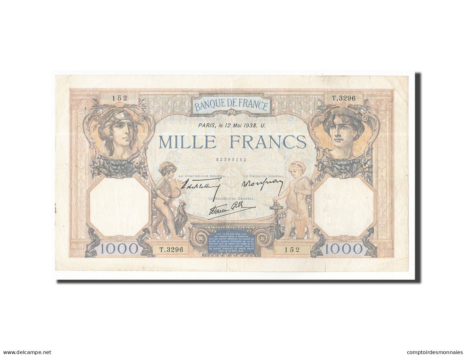Billet, France, 1000 Francs, 1938, 1938-05-12, TTB, Fayette:38.14, KM:90c - 1 000 F 1927-1940 ''Cérès Et Mercure''