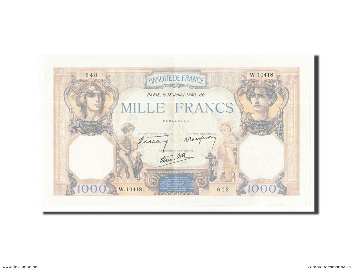 Billet, France, 1000 Francs, 1940, 1940-07-18, SUP+, Fayette:38.50, KM:90c - 1 000 F 1927-1940 ''Cérès Et Mercure''