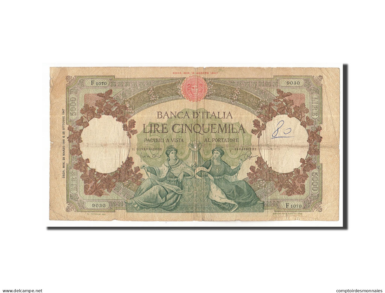 Billet, Italie, 5000 Lire, 1961, 1961-03-23, KM:85d, TB - 5000 Lire