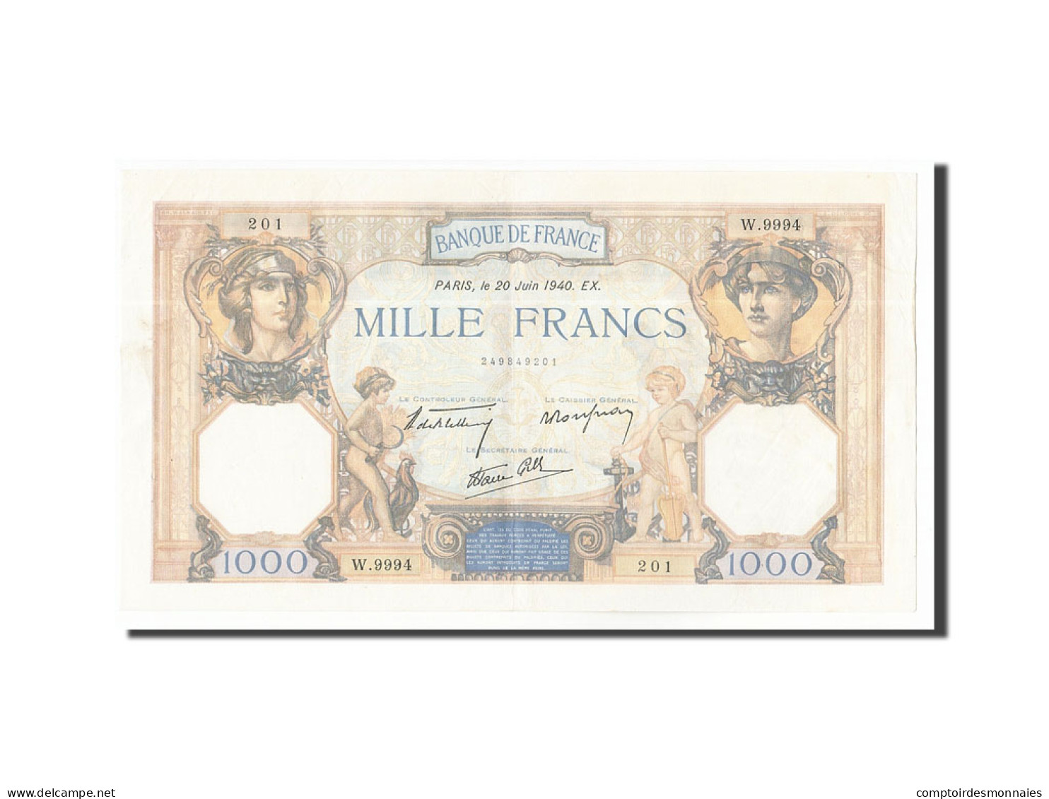 Billet, France, 1000 Francs, 1940, 1940-06-20, SUP, Fayette:38.49, KM:90c - 1 000 F 1927-1940 ''Cérès Et Mercure''