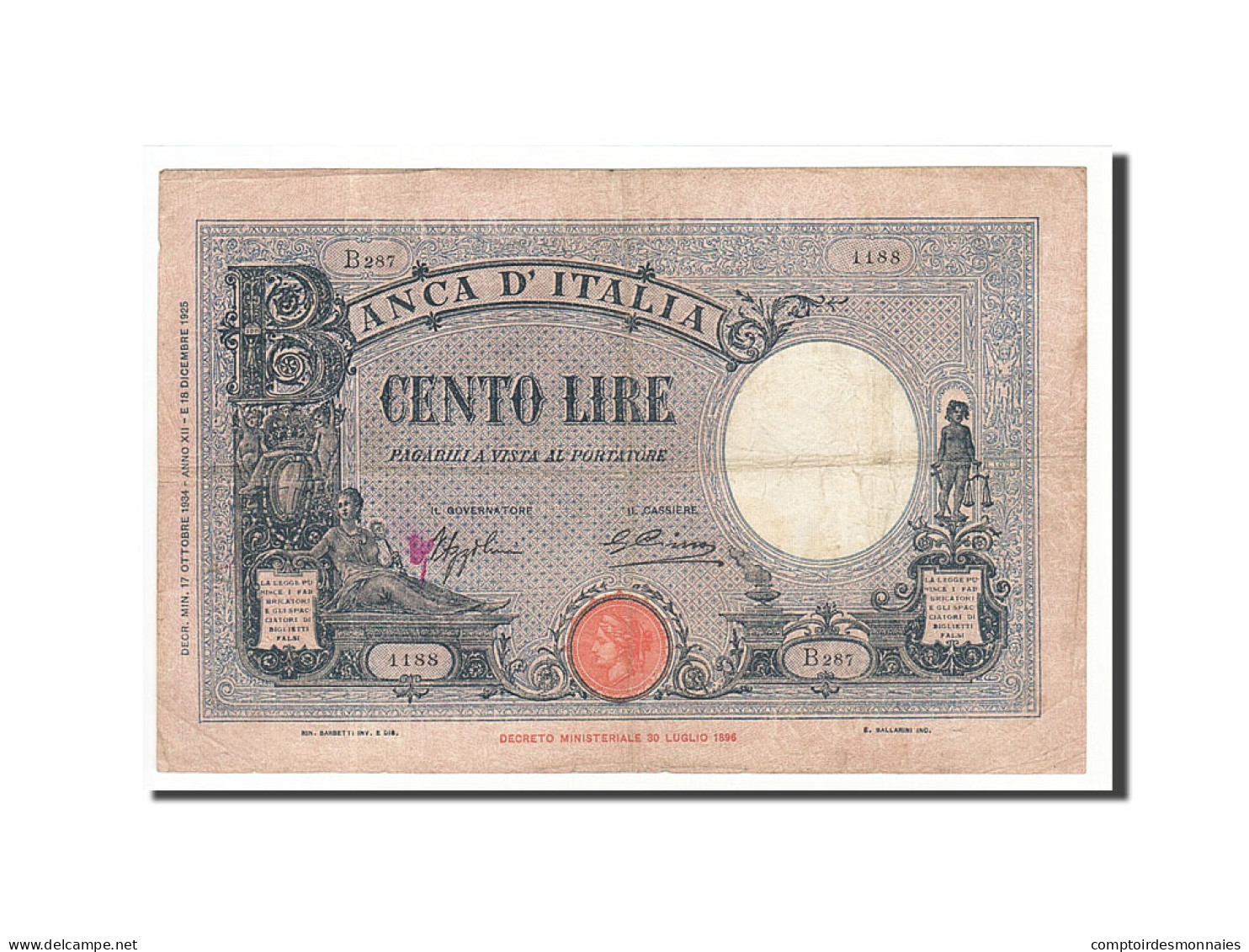 Billet, Italie, 100 Lire, 1934, 1934-10-17, KM:50c, TB+ - 100 Liras