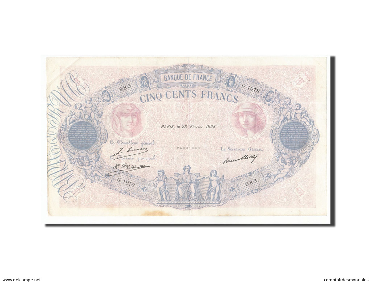 Billet, France, 500 Francs, 1928, 1928-02-23, TB+, Fayette:30.31, KM:66k - 500 F 1888-1940 ''Bleu Et Rose''