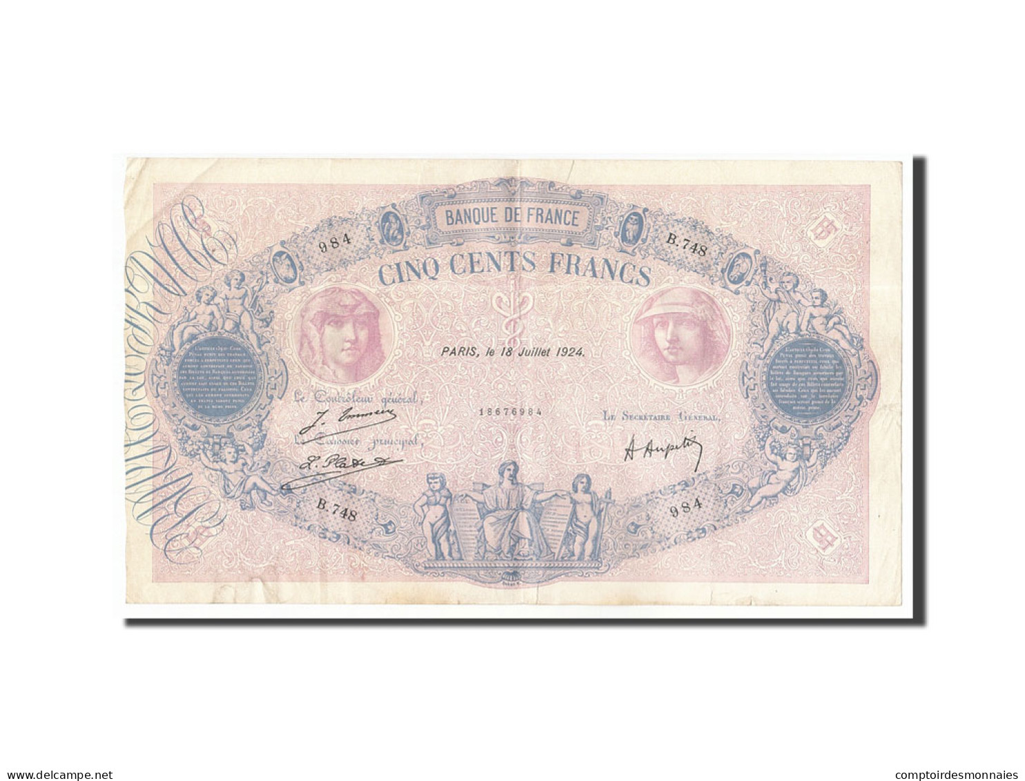Billet, France, 500 Francs, 1924, 1924-07-18, TTB, Fayette:30.28, KM:66j - 500 F 1888-1940 ''Bleu Et Rose''
