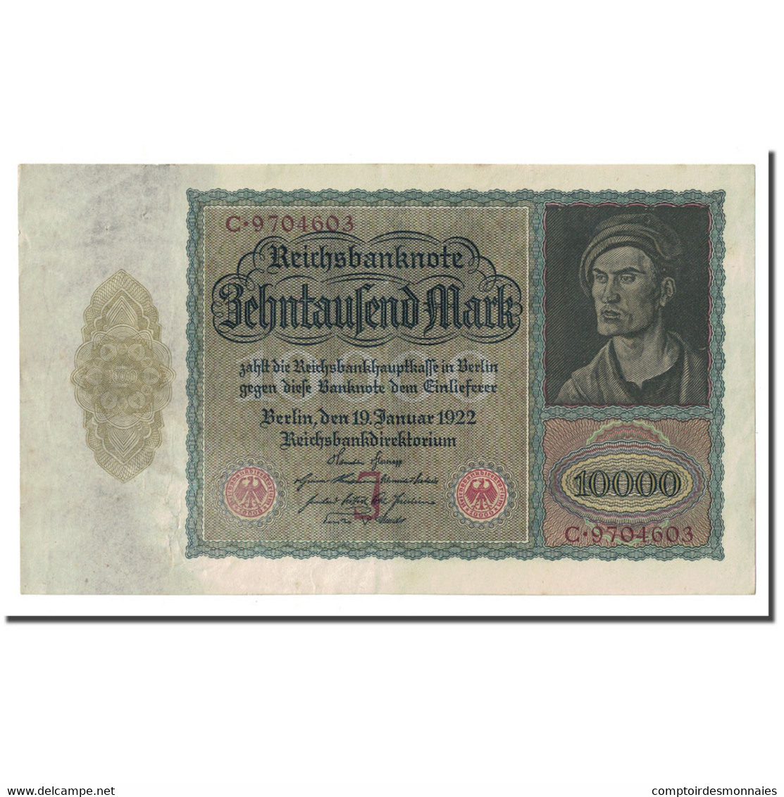 Billet, Allemagne, 10,000 Mark, 1922-01-19, KM:70, SUP - 10000 Mark