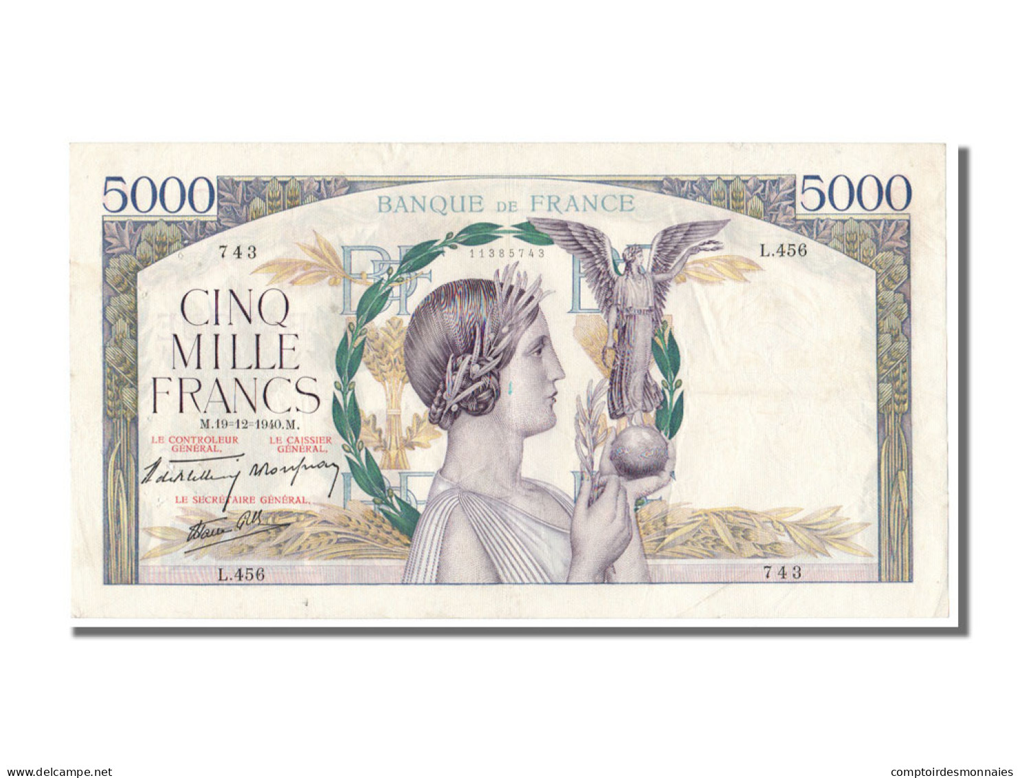 Billet, France, 5000 Francs, 5 000 F 1934-1944 ''Victoire'', 1940, 1940-12-19 - 5 000 F 1934-1944 ''Victoire''