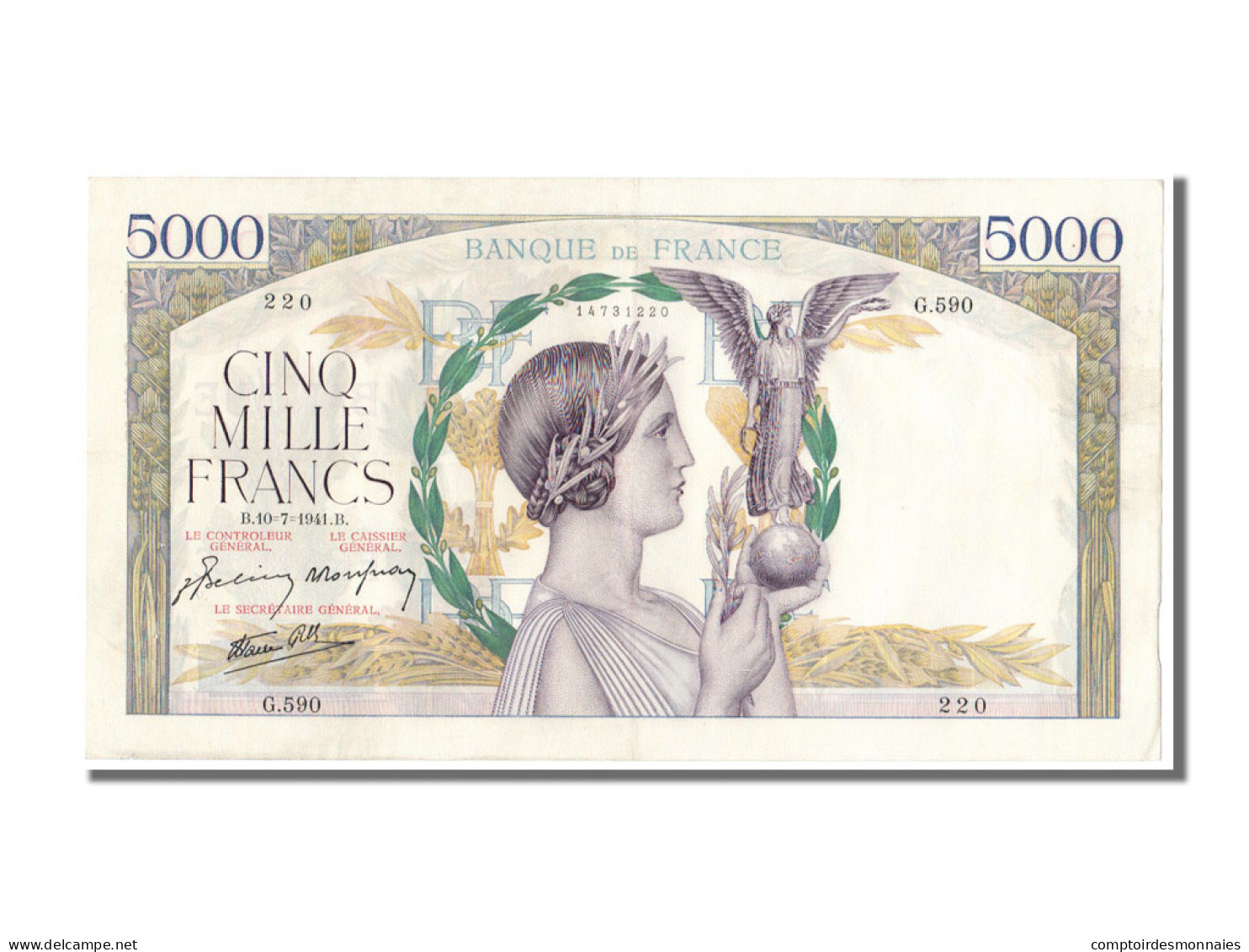 Billet, France, 5000 Francs, 5 000 F 1934-1944 ''Victoire'', 1941, 1941-07-10 - 5 000 F 1934-1944 ''Victoire''
