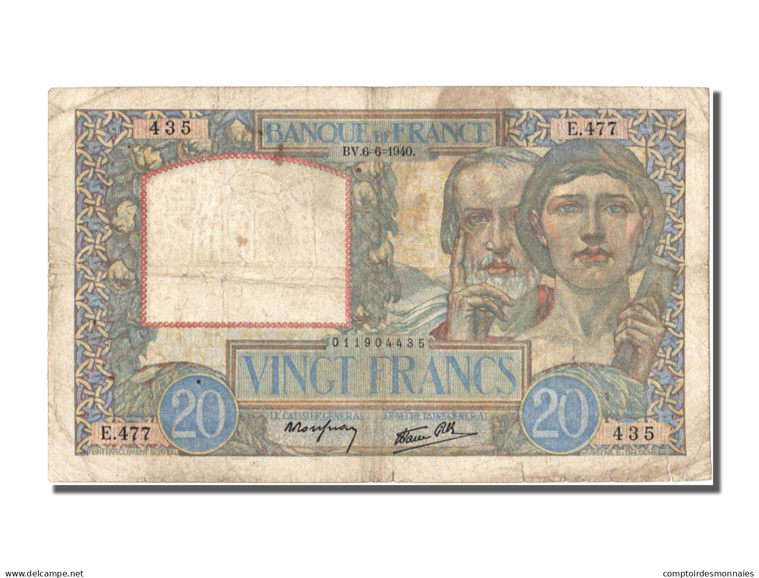 Billet, France, 20 Francs, 20 F 1939-1942 ''Science Et Travail'', 1940 - 20 F 1939-1942 ''Science Et Travail''